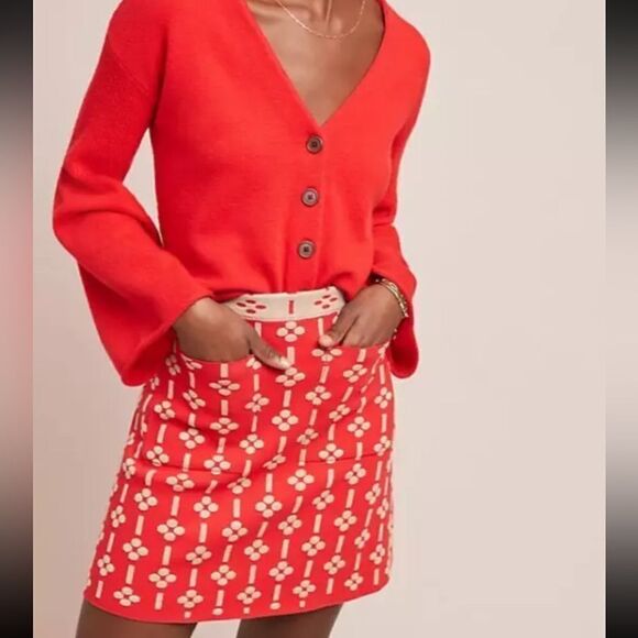 NWT Anthropologie Maeve quant mini a line orange geo print skirt knit XS - Picture 1 of 9